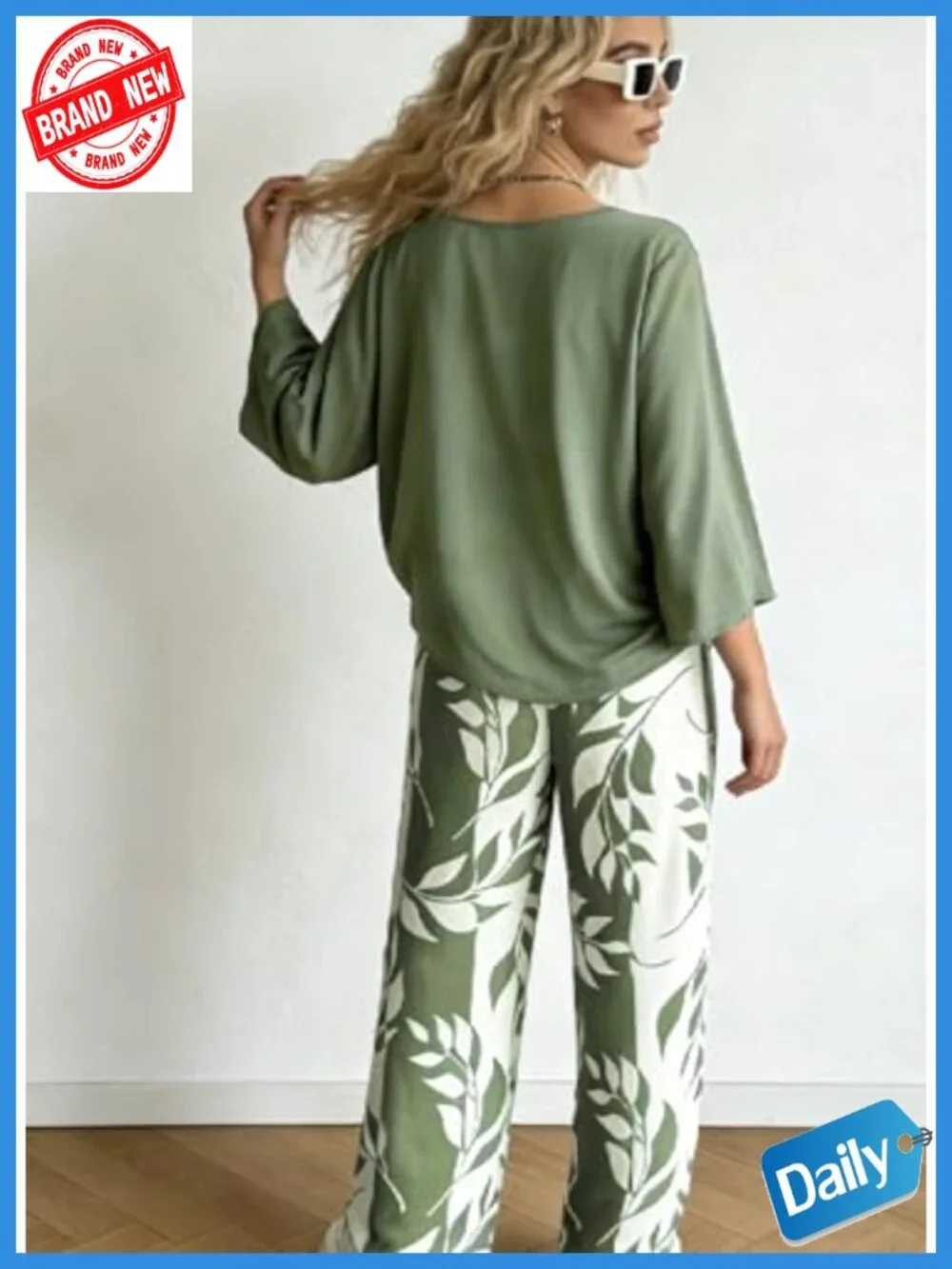 Women's 3/4 Sleeve 2 Piece Lounge Set with Floral Pants
